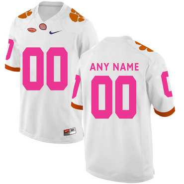 Mens Clemson Tigers White Customized Breast Cancer Awareness College Football Jersey